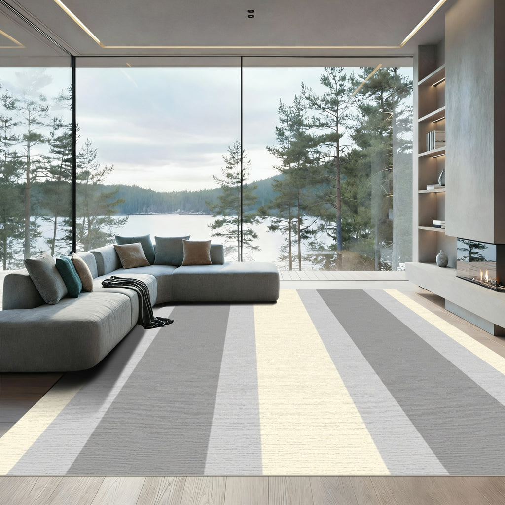 Soft Gray Cream Vertical Stripe Rug