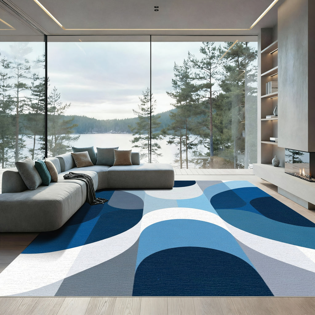 Deep Blue Geometric Arch Rug