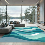 Oceanic Teal Abstract Wave Rug