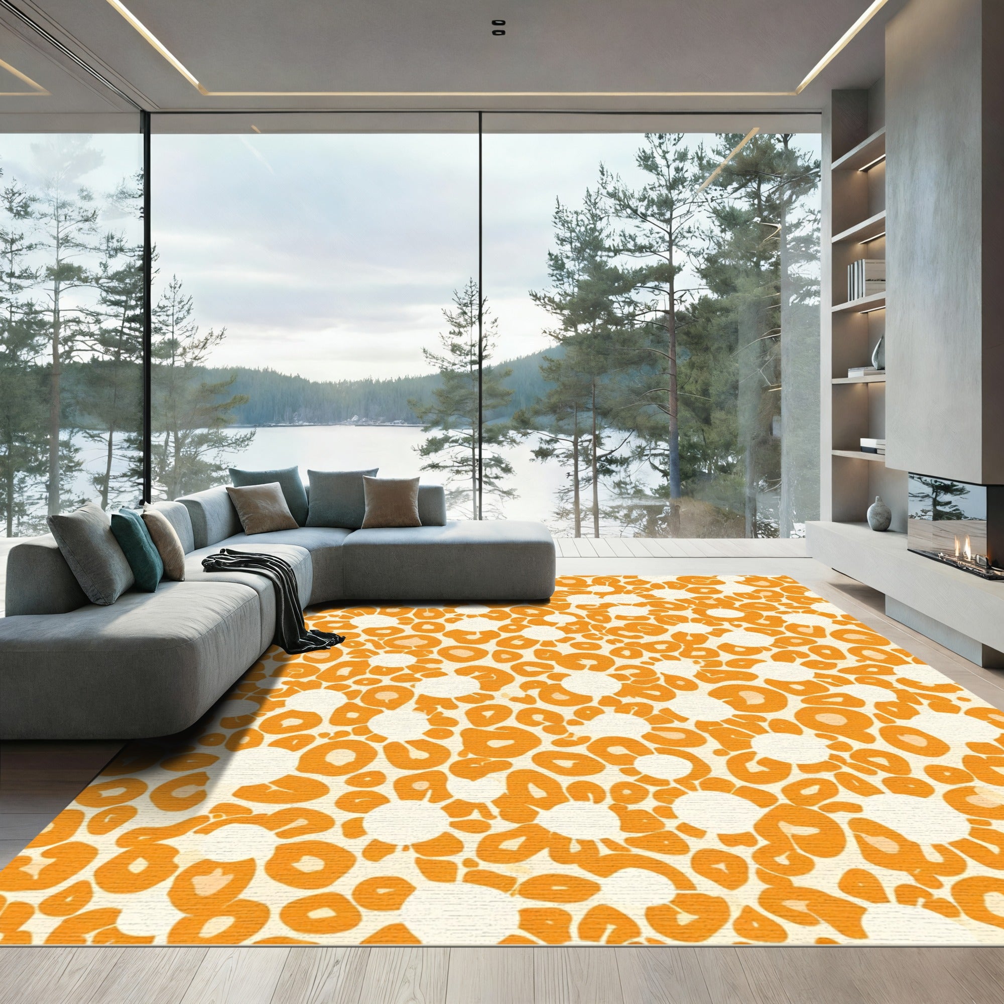 Orange Daisy Leopard Burst Rug
