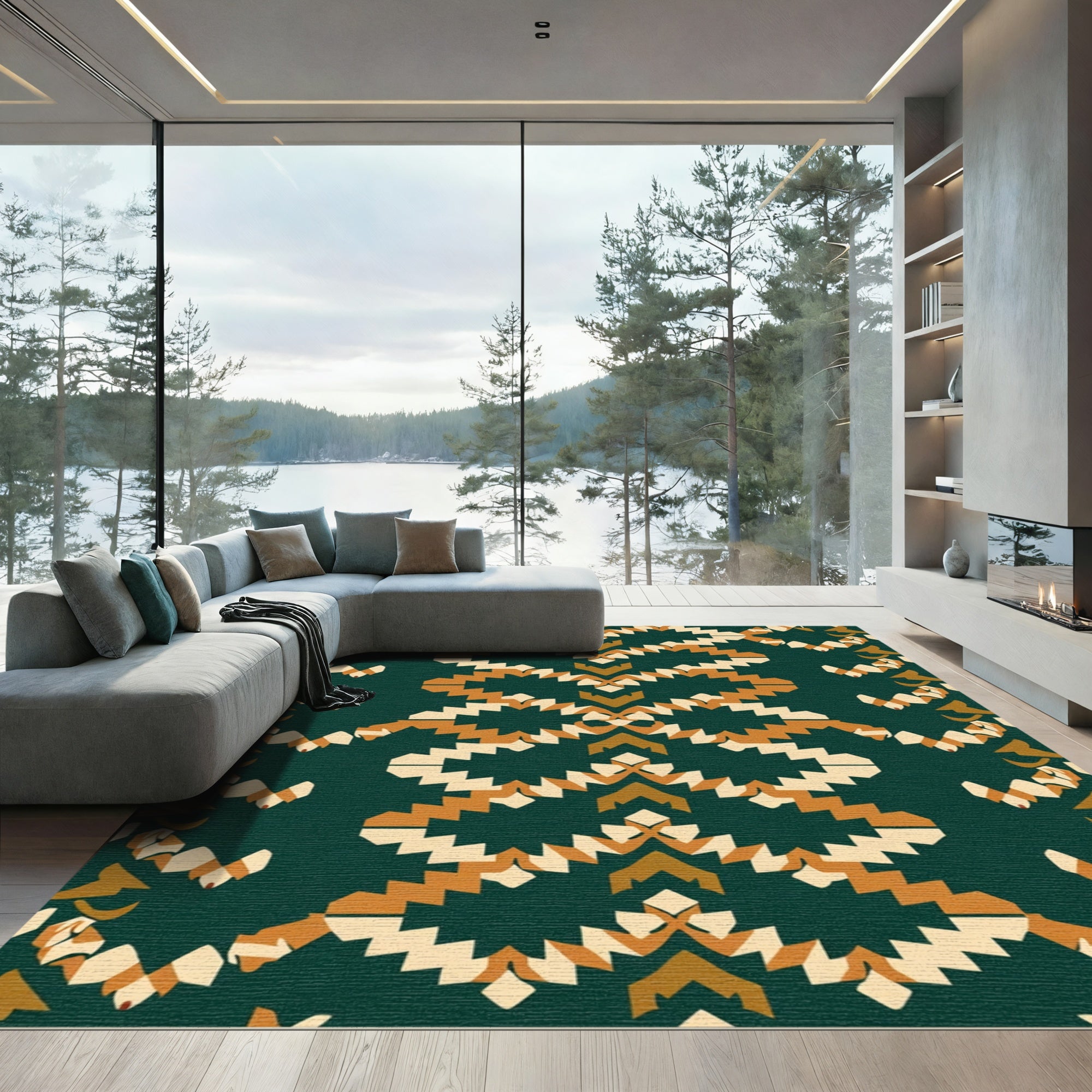 Emerald Geometric Sunburst Medallion Rug