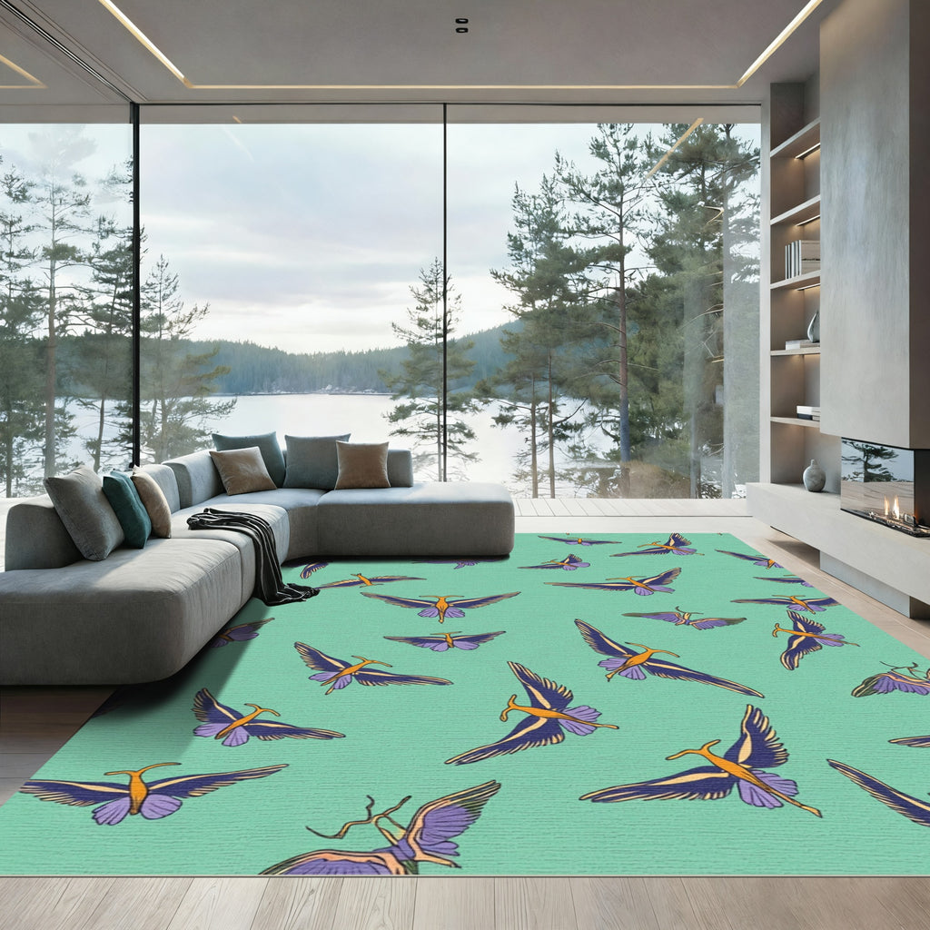 Turquoise Bird Flying Pattern Rug