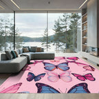 Pink Blue Butterfly Collage Rug