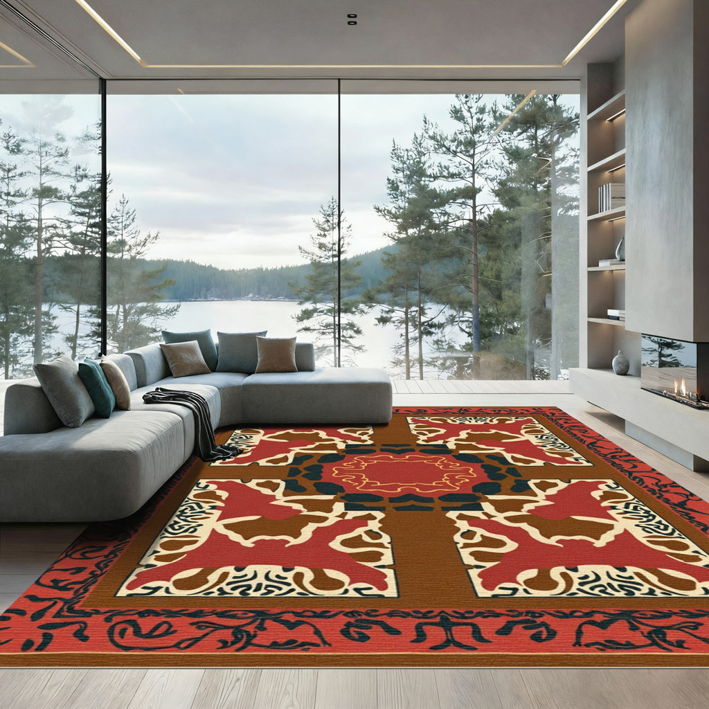 Crimson Brown Organic Medallion Rug