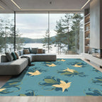 Teal Yellow Floral Swirl Accents Rug