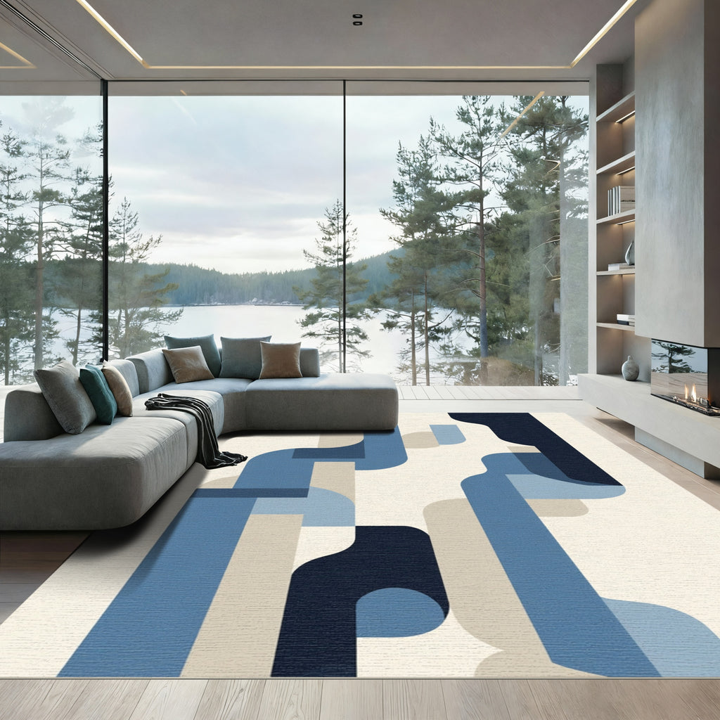 Deep Blue Geometric Abstract Layers Rug