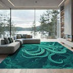 Teal Octopus Underwater Tentacle Swirl Rug