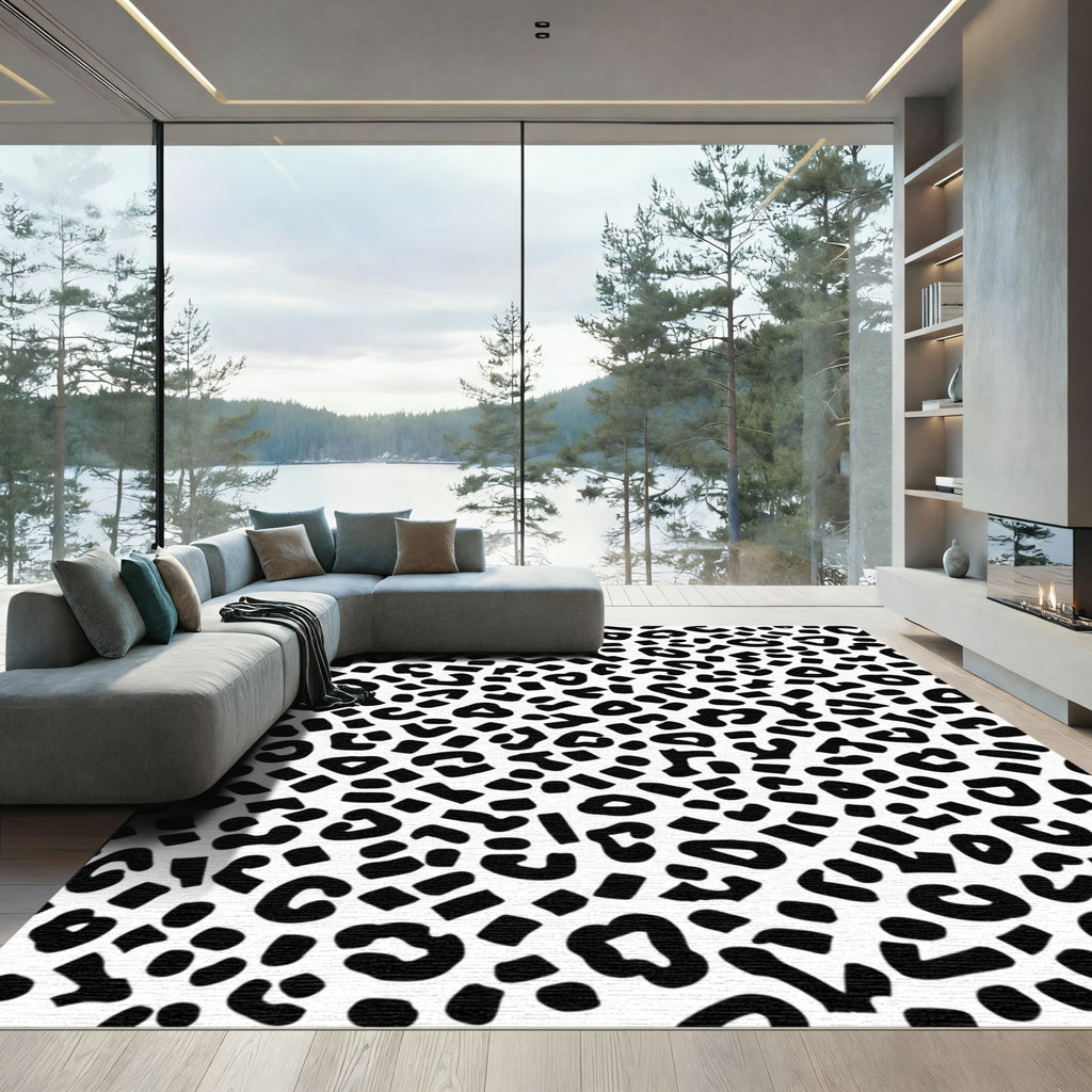 Classic Black White Leopard Spots Rug