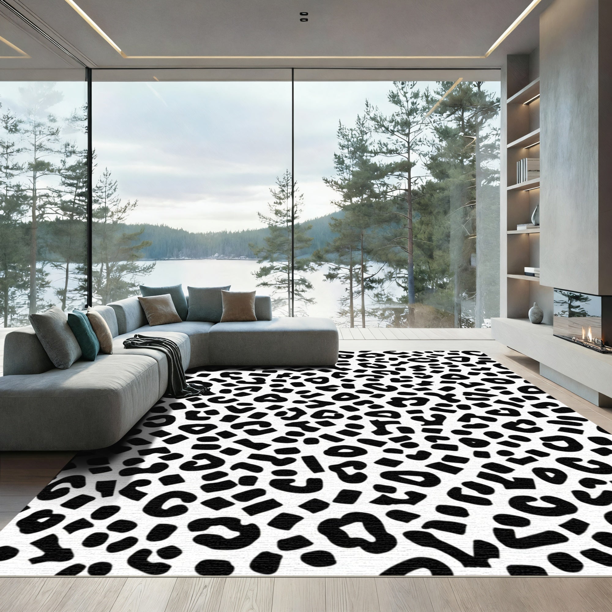 Classic Black White Leopard Spots Rug