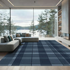 Navy Blue Subtle Plaid Grid Rug