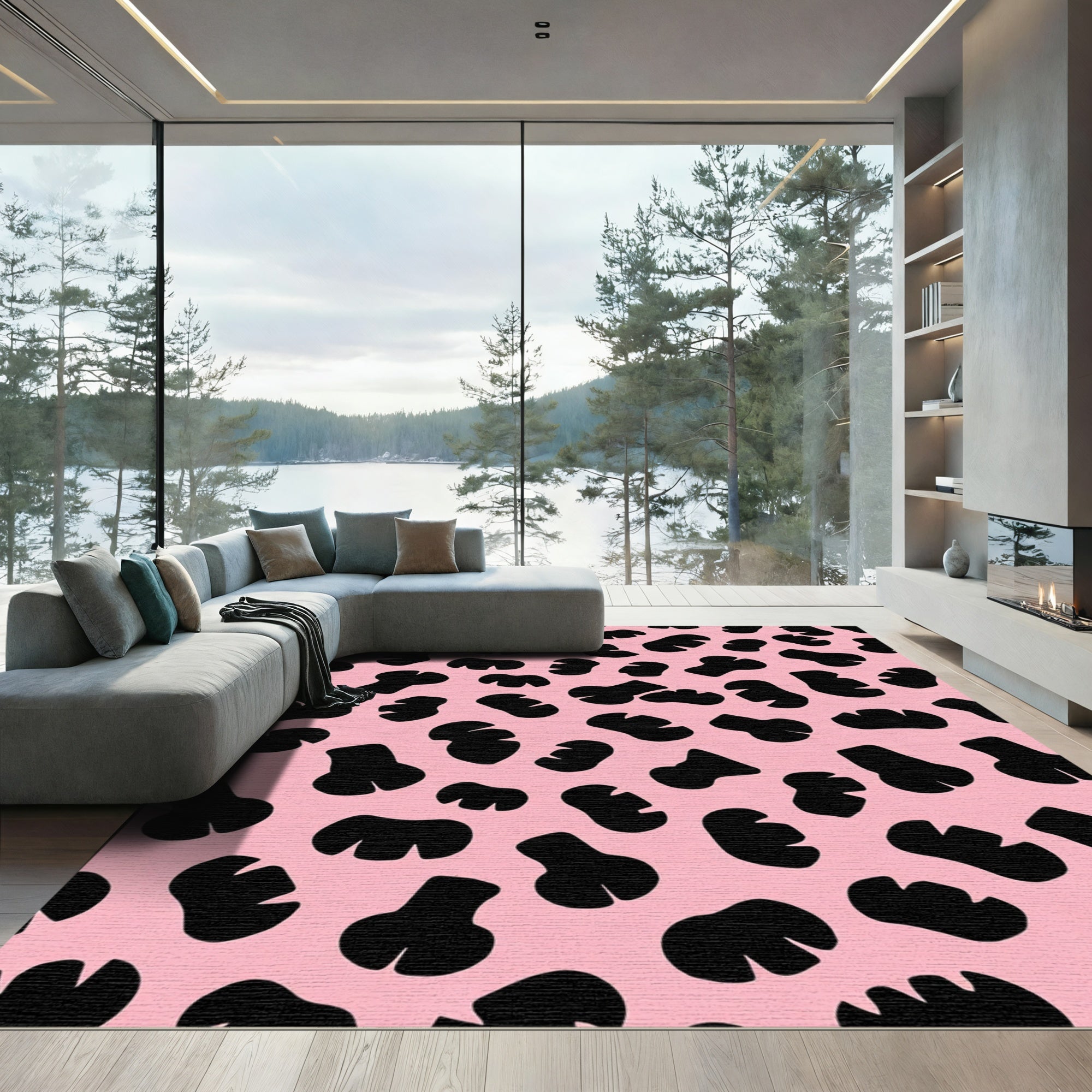 Pink Black Blob Spot Rug