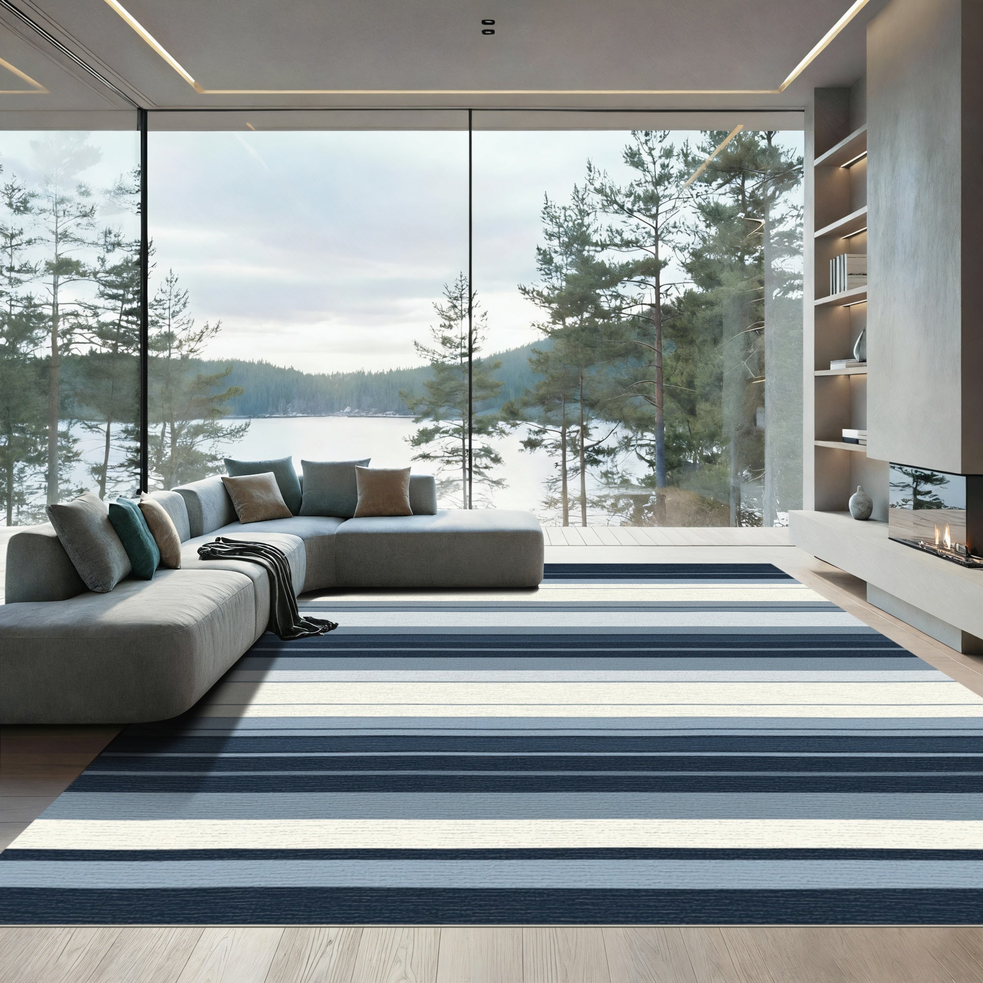 Coastal Blue Multi Stripe Rug