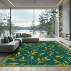 Deep Emerald Gold Leaf Branches Rug