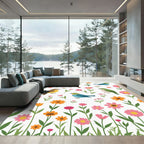 Enchanting Birds Colorful Meadow Bloom Rug
