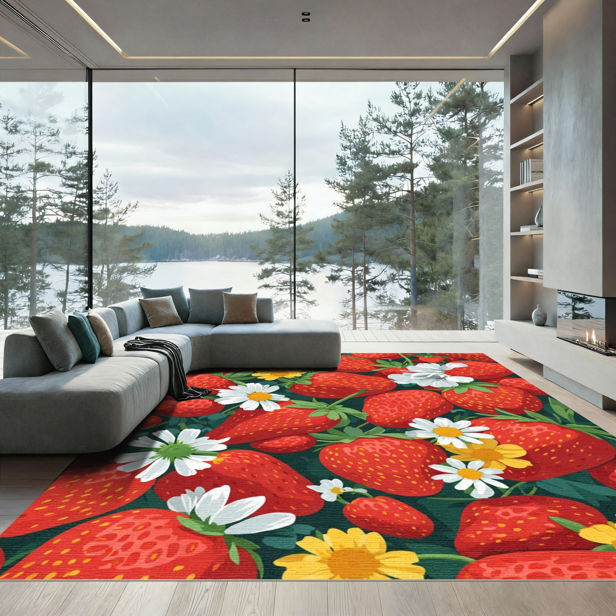 Red Strawberry Daisy Garden Collection Rug