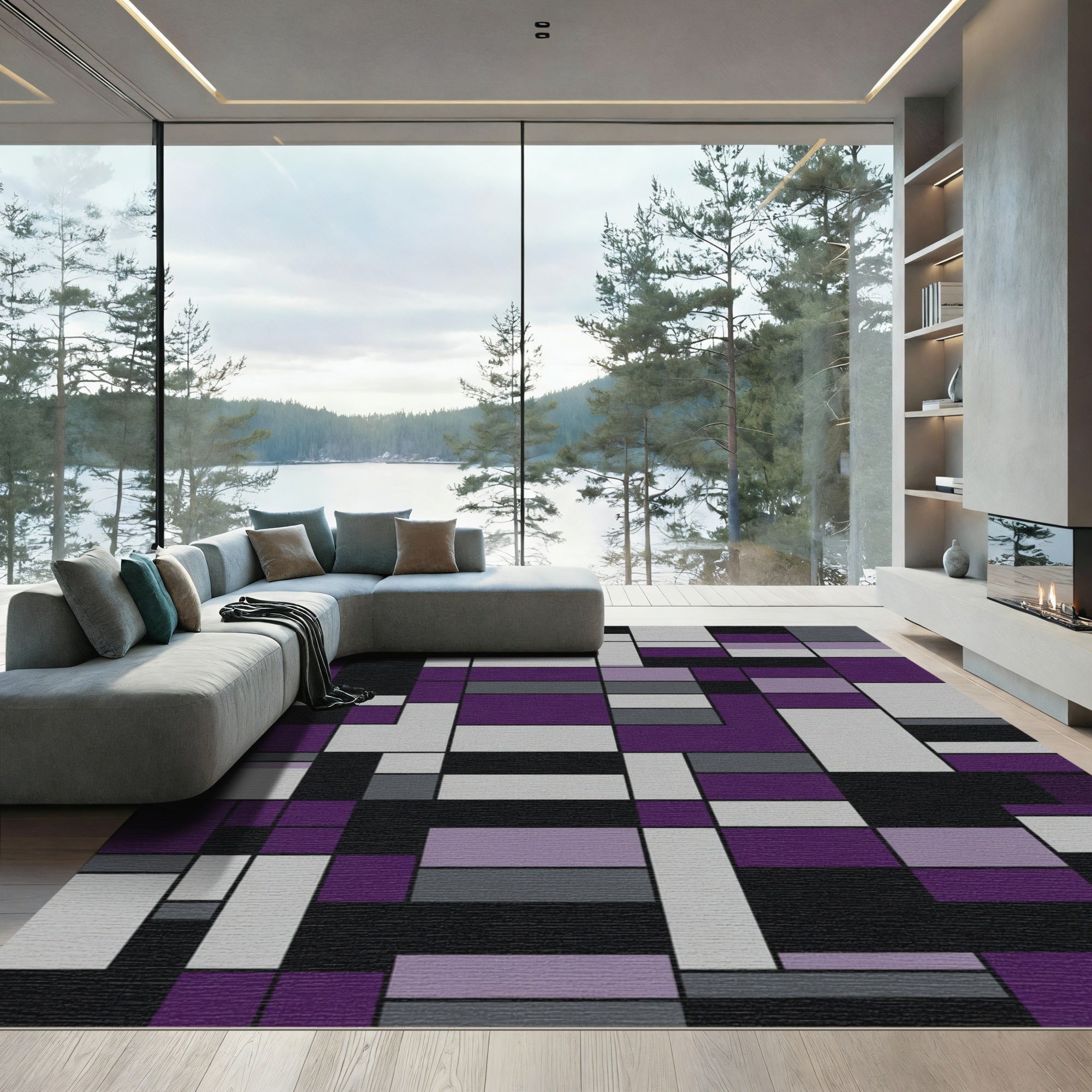 Modern Abstract Rectangular Geometric Layout Rug