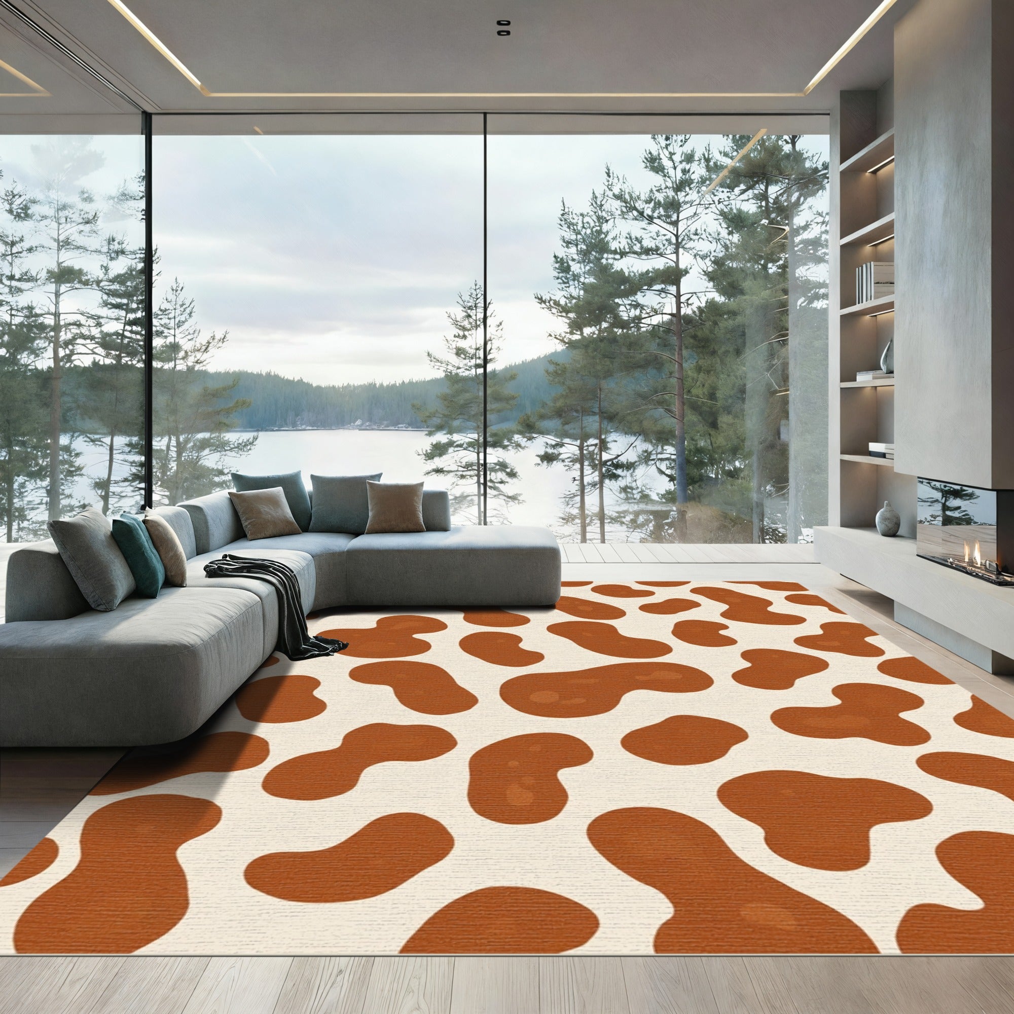 Cream Brown Spotty Irregular Shapes Rug