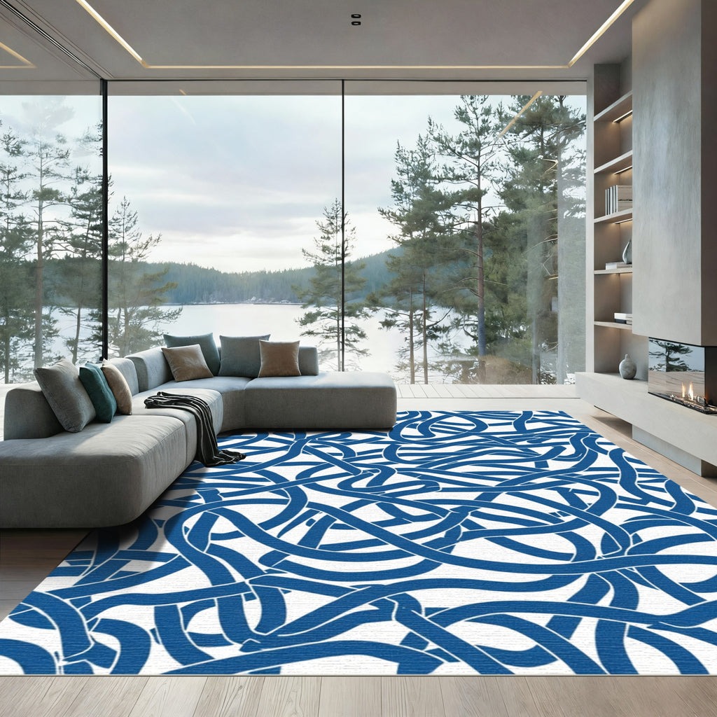 Deep Blue Intertwined Stripe Rug
