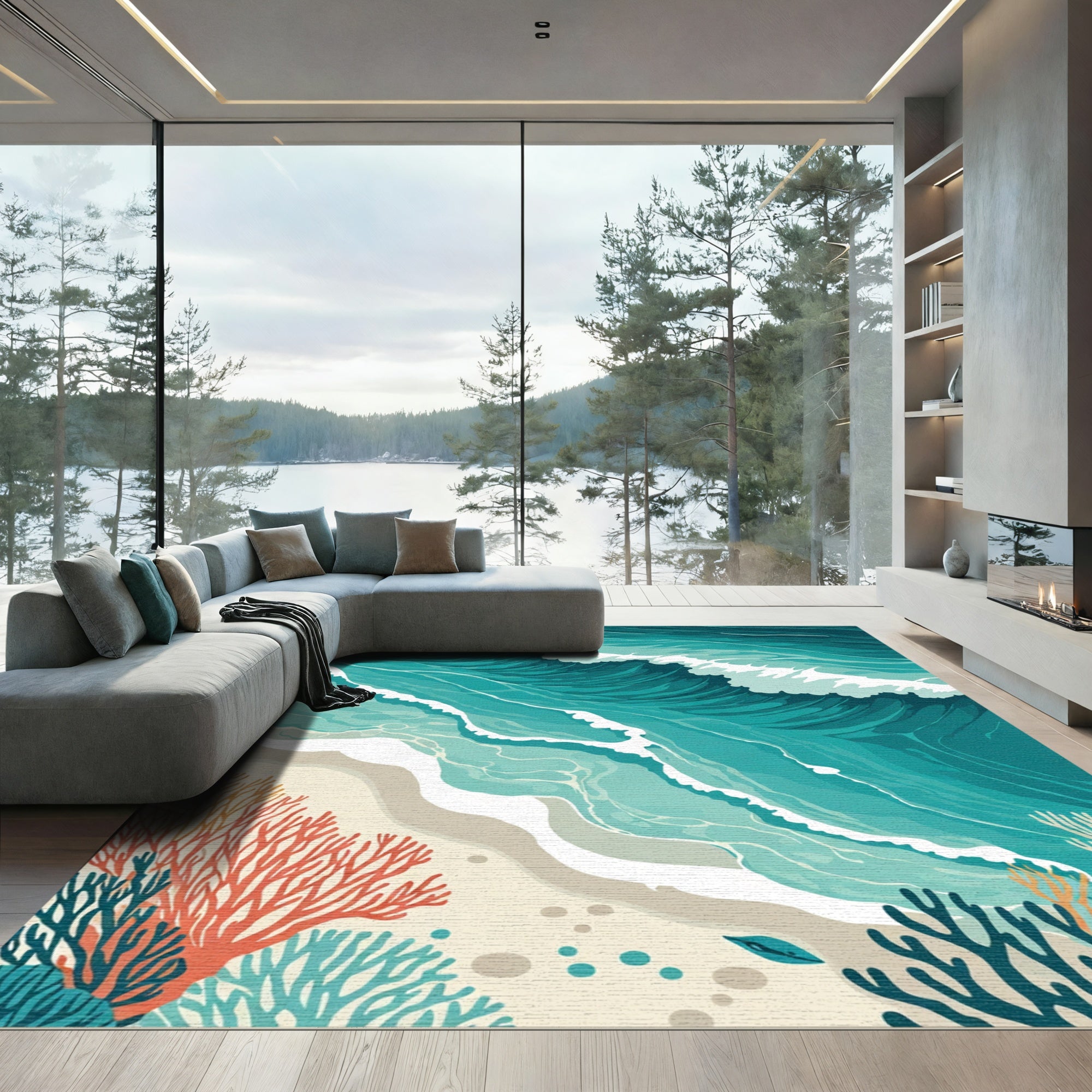 Coral Reef Ocean Wave Beach Rug