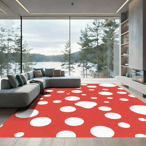 Bright Red White Polka Dot Scatter Rug