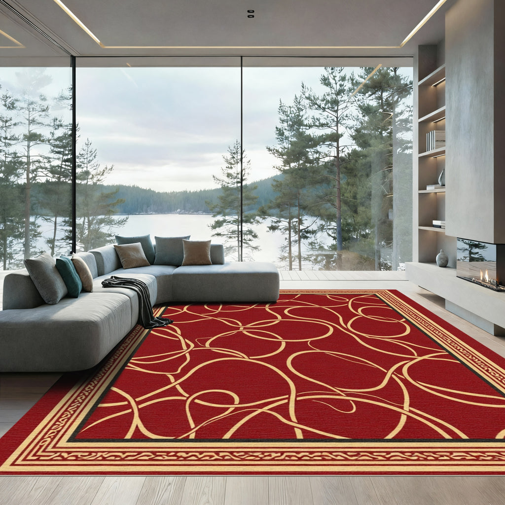 Crimson Gold Intertwined Border Rug