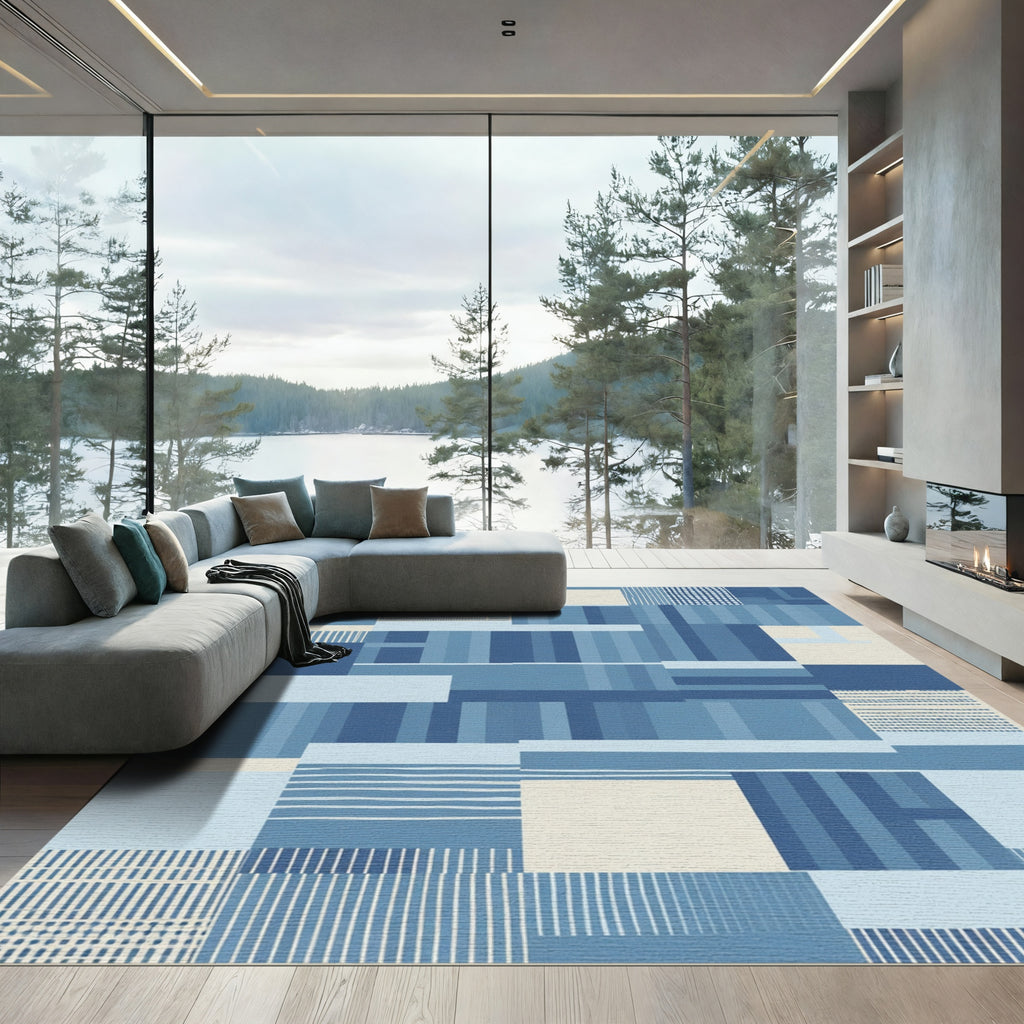 Cool Blue Patchwork Rectangles Rug