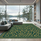 Emerald Gold Arabesque Swirl Rug