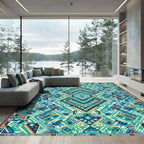 Geometric Teal Orange Diamond Weave Rug