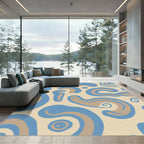 Abstract Blue Tan Swirl Composition Rug