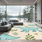 Aqua Dinosaurs Green Foliage Hearts Rug