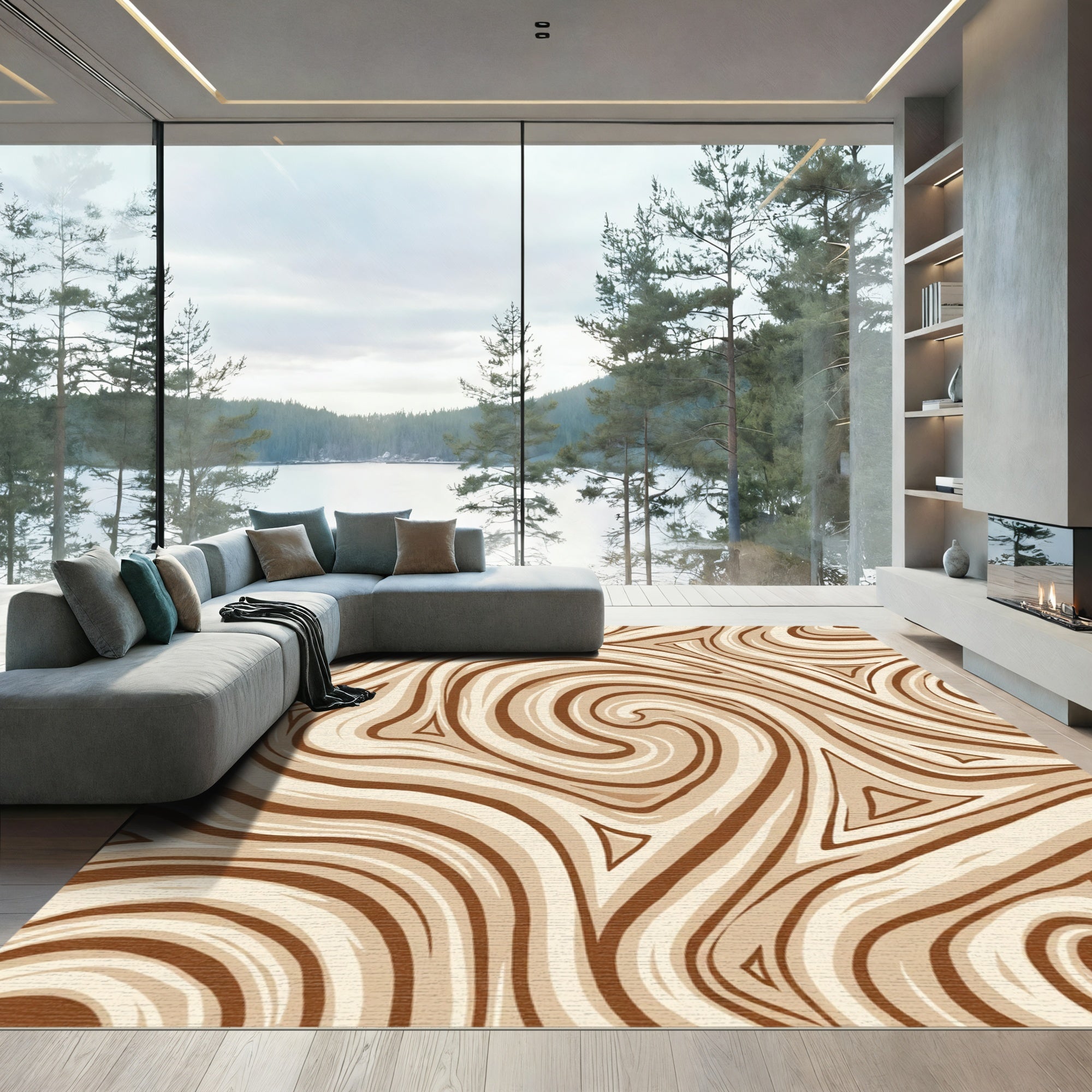Earthy Swirls and Triangles Rug