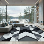 Monochromatic Geometric Chevron Composition Rug