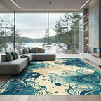 Deep Teal Abstract Organic Swirls Rug