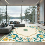Golden Teal Floral Arch Border Rug