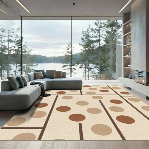 Brown and Beige Polka Dot Grid Rug