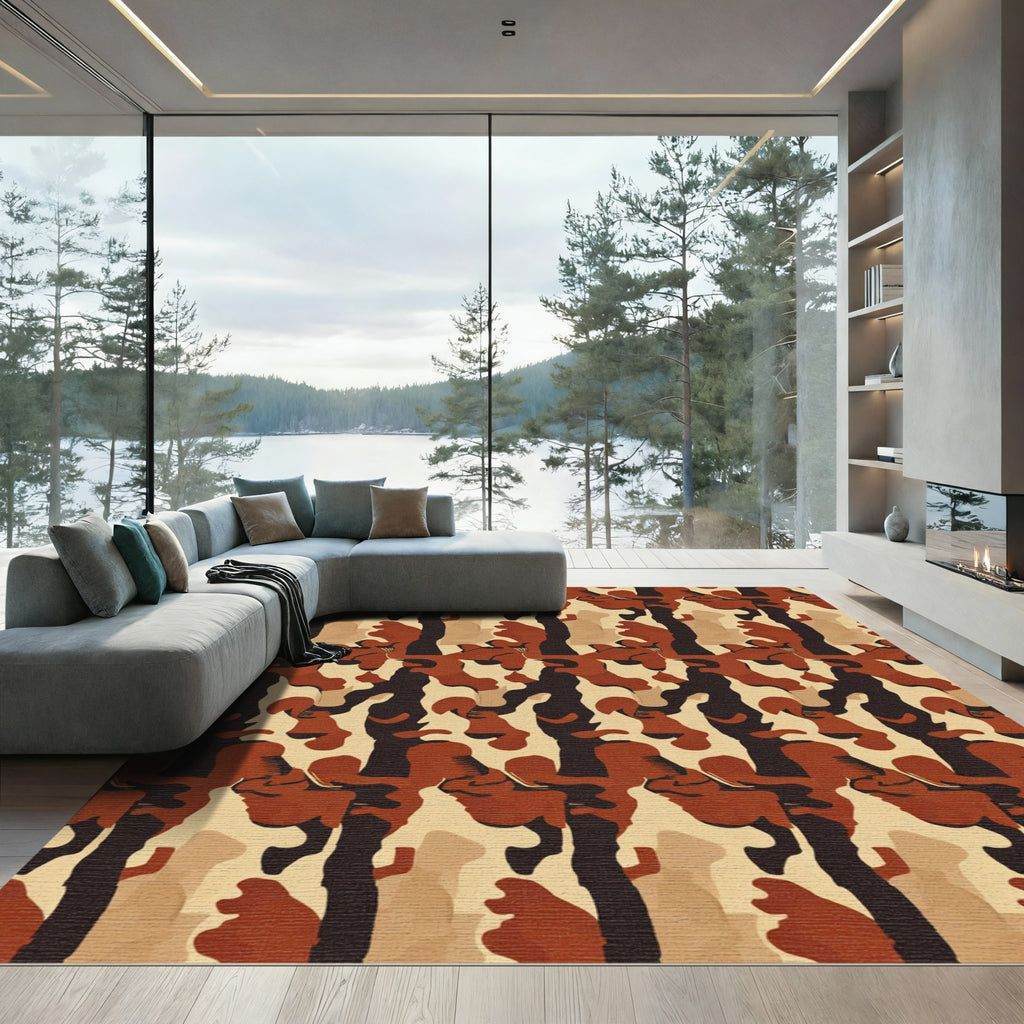 Earthy Red Abstract Camo Rag Rug