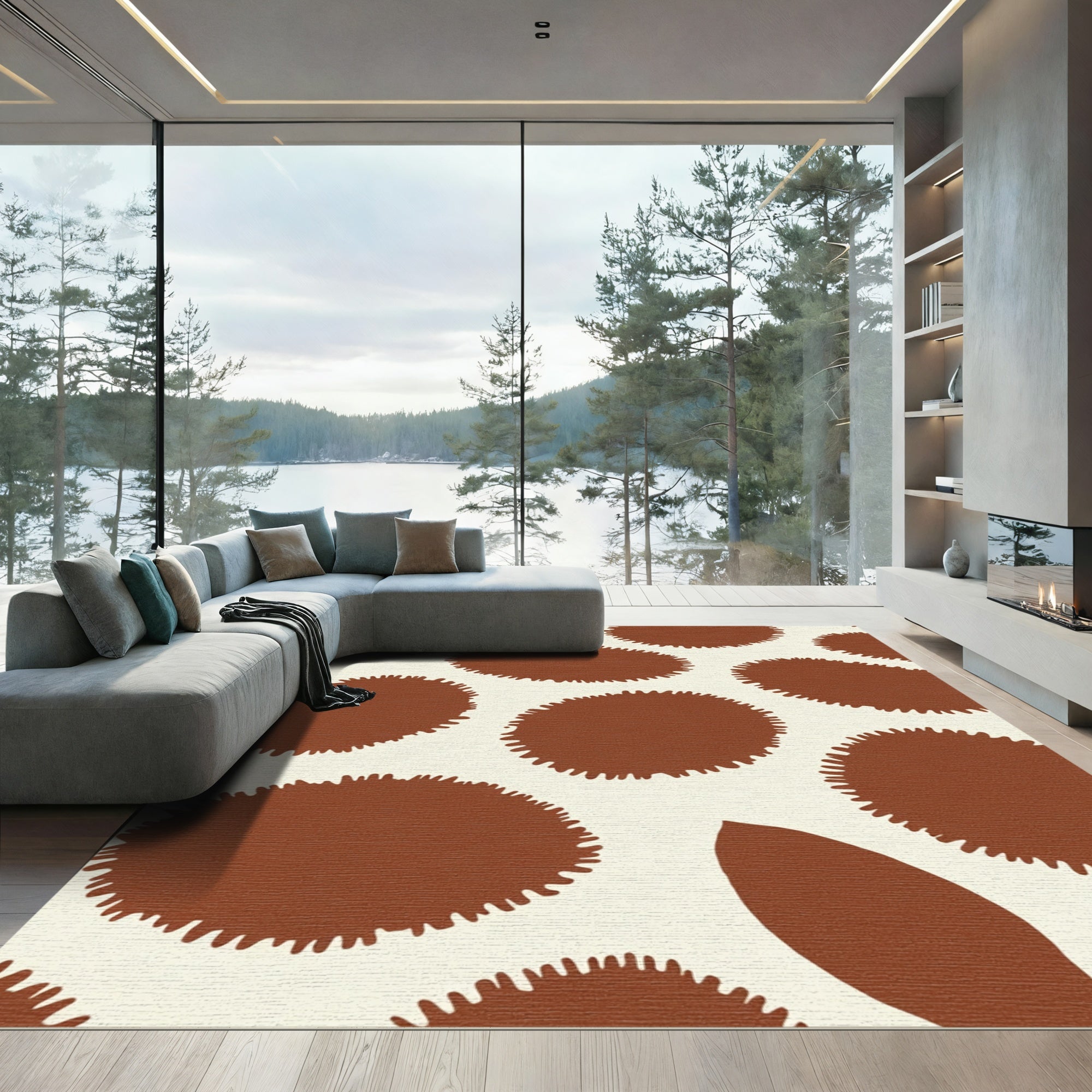 Natural Brown Contemporary Spot Rug