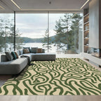 Olive Green Abstract Organic Flow Rug