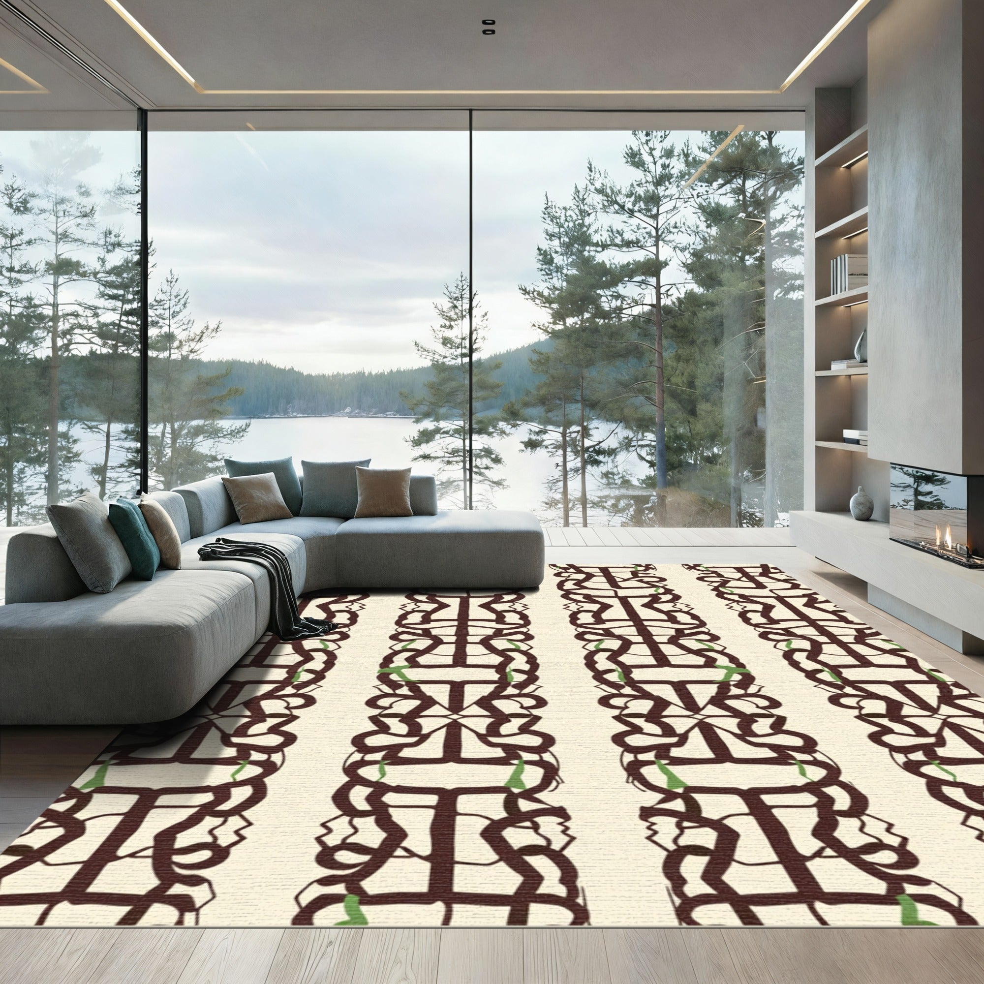 Dark Brown Chain Link Motif Rug