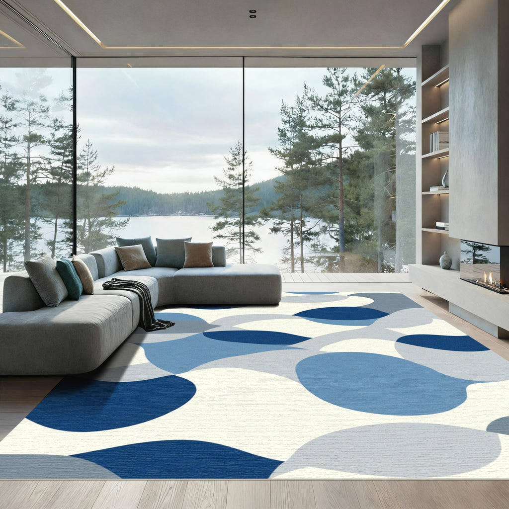 Oceanic Flow Blue Gray Organic Shapes Rug