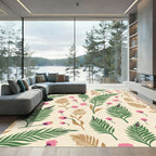 Pink Blooming Fern Leaf Pattern Rug