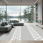 White Scrollwork on Gray Background Rug