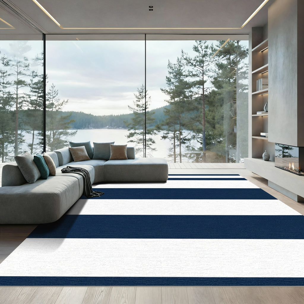 Classic Navy White Stripe Rug
