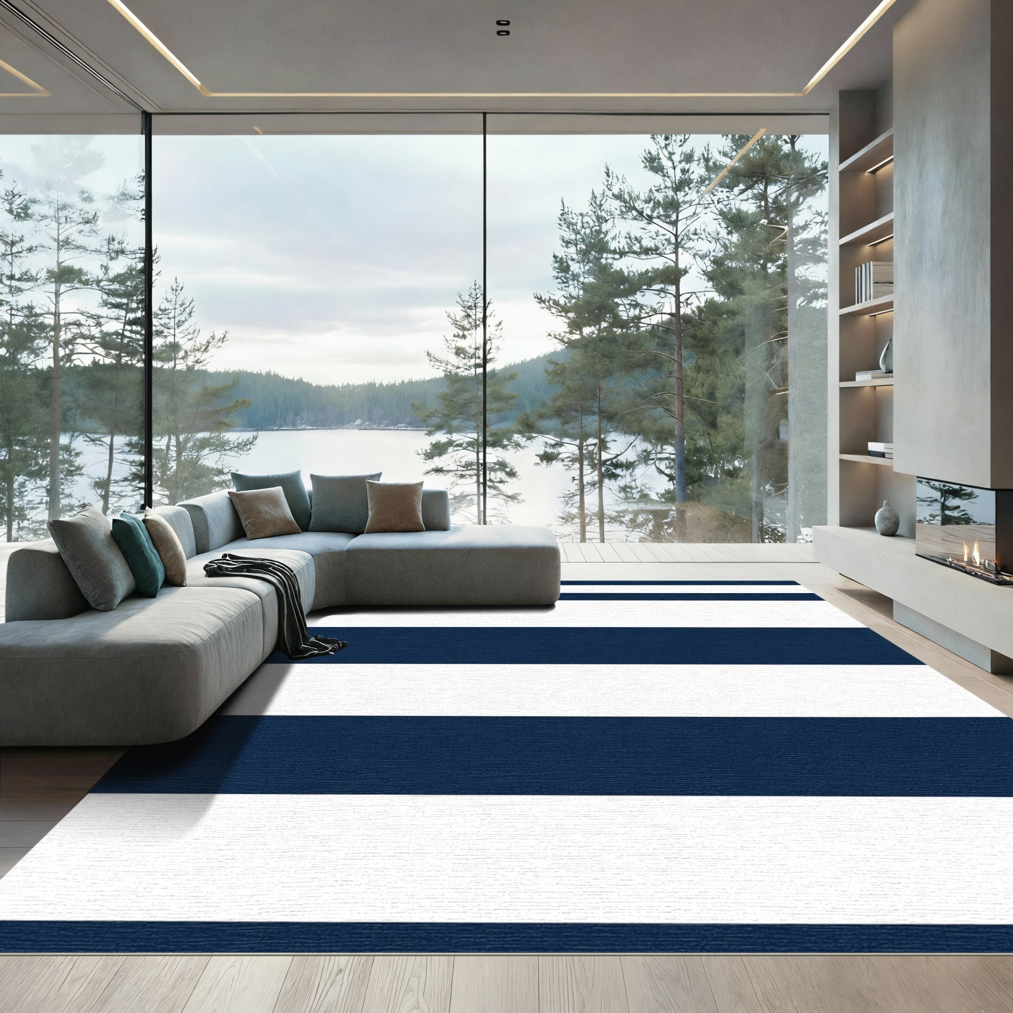 Classic Navy White Stripe Rug