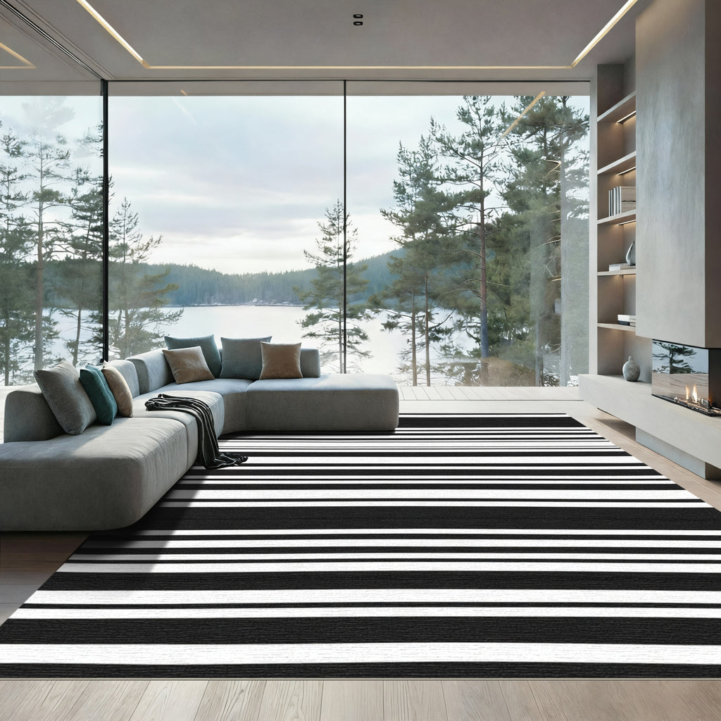 Bold Black White Stripe Harmony Rug