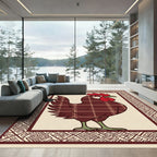 Farmhouse Burgundy Plaid Rooster Folk Art Rug