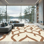 Cream Brown Baroque Scrollwork Rug
