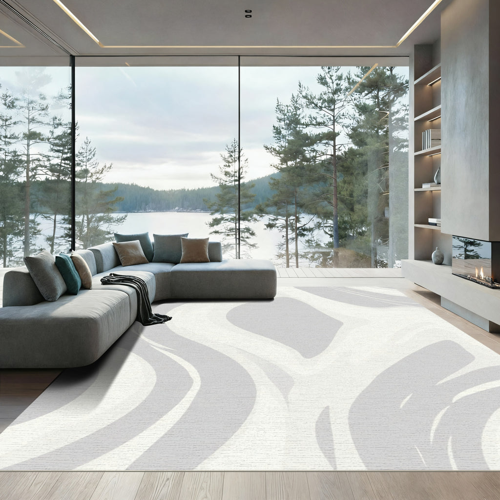 Soft Gray Marble Swirl Rug