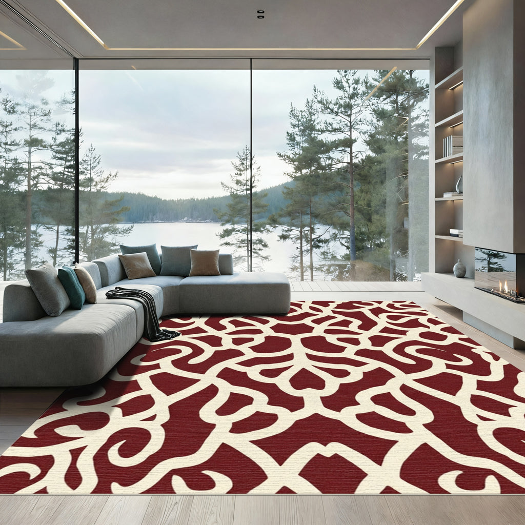 Crimson Ivory Intertwined Vine Rug