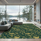Emerald And Gold Abstract Swirl Rug